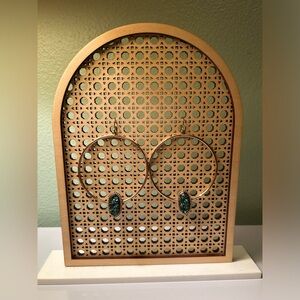 Gold Hoop Druzy Green Stone Earrings 🍒